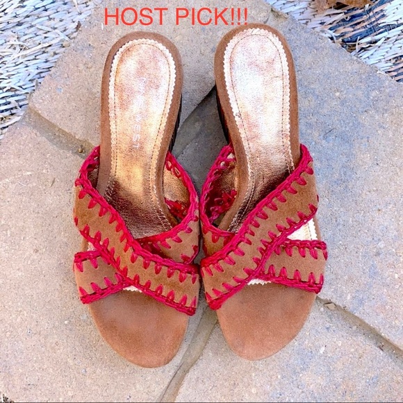 🎉HP🎉 👠Nine West Red Bamboo Suede Platform Sandals - Picture 1 of 7
